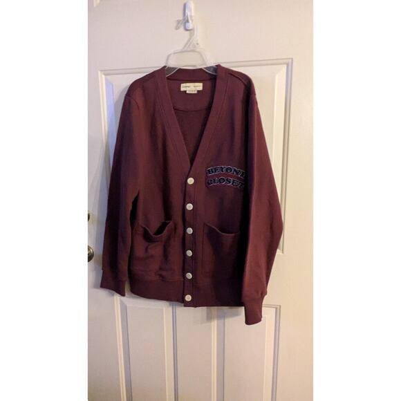 Beyond Closet Campaign Burgundy & Navy Blue Button Closure Cardigan, Pockets, LG - Picture 1 of 10